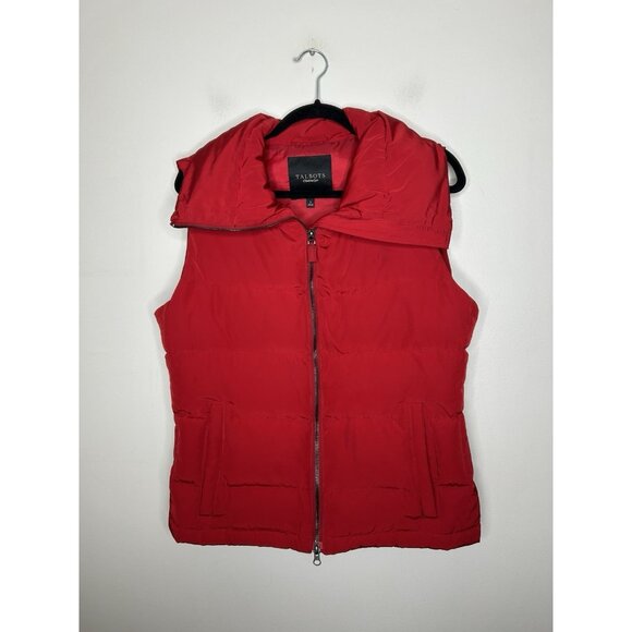 Talbots Red Puffer Sleeveless Zip Up Vest Down Feathers Pockets Size Small - Picture 1 of 10